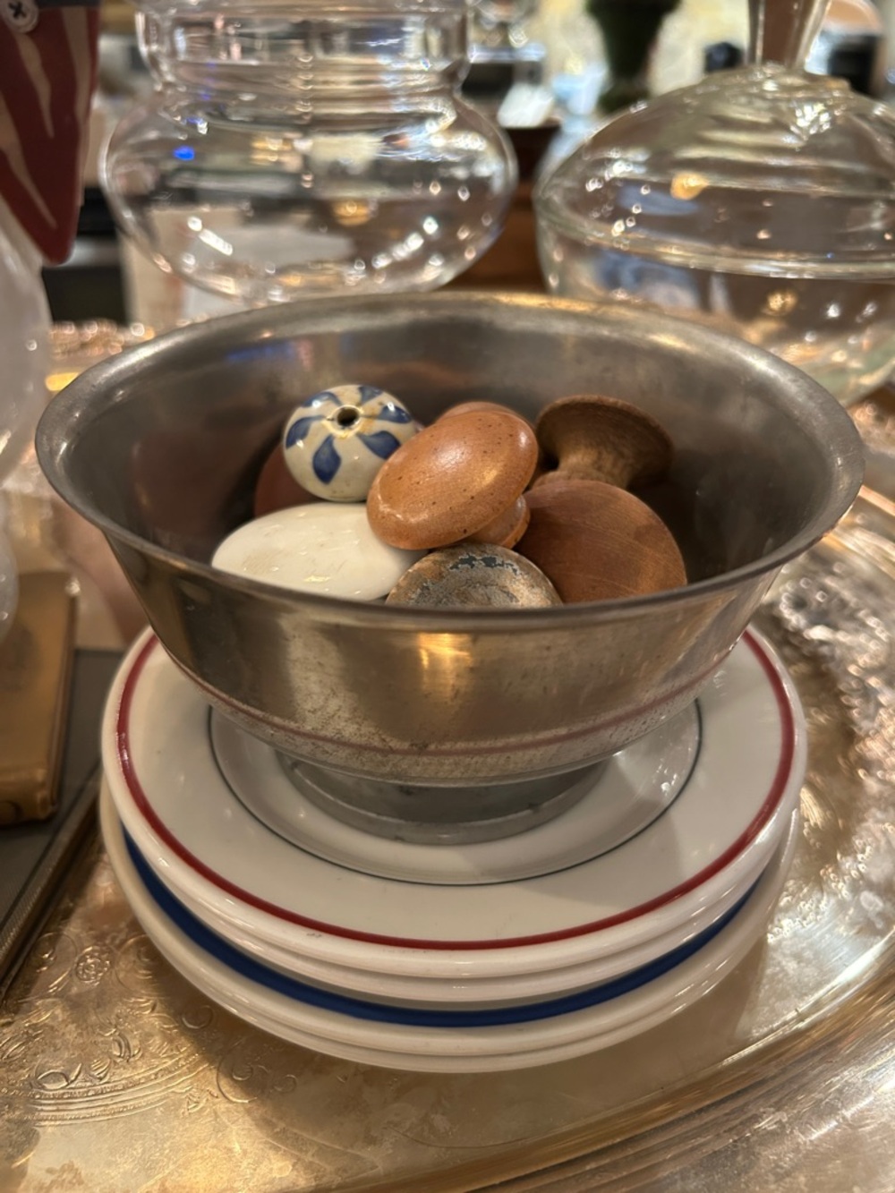 Stieff Pewter Paul Revere Bowl with Architectural Knobs